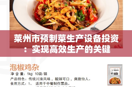 莱州市预制菜生产设备投资：实现高效生产的关键