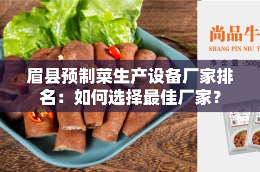 眉县预制菜生产设备厂家排名：如何选择最佳厂家？